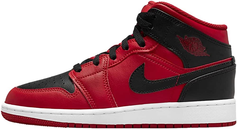 големи деца Air Jordan 1 Mid Reverse Bred Gym червено-черно-бяло