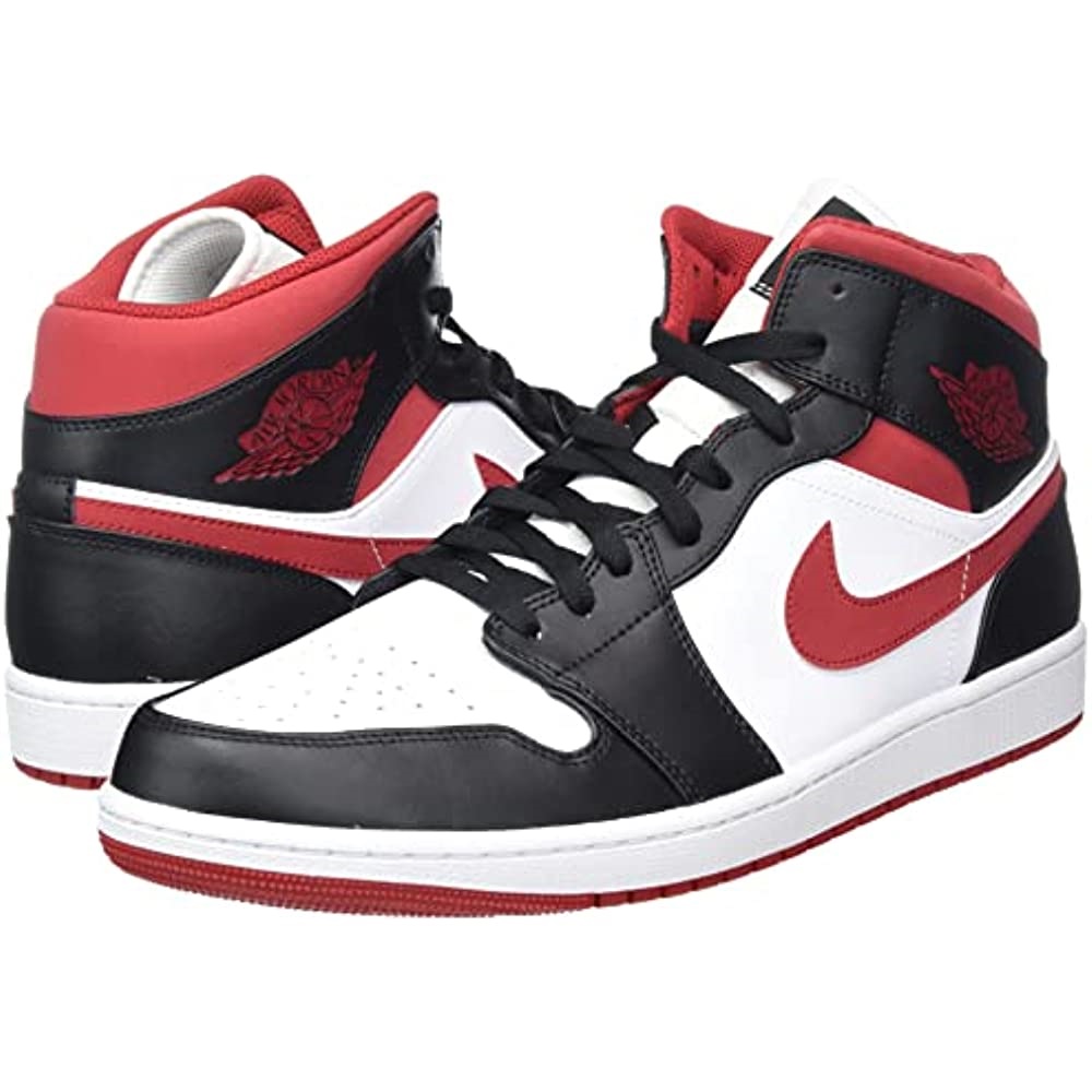 Youth Air Jordan 1 Mid Gs 554725 бяло-фитнес червено-черно